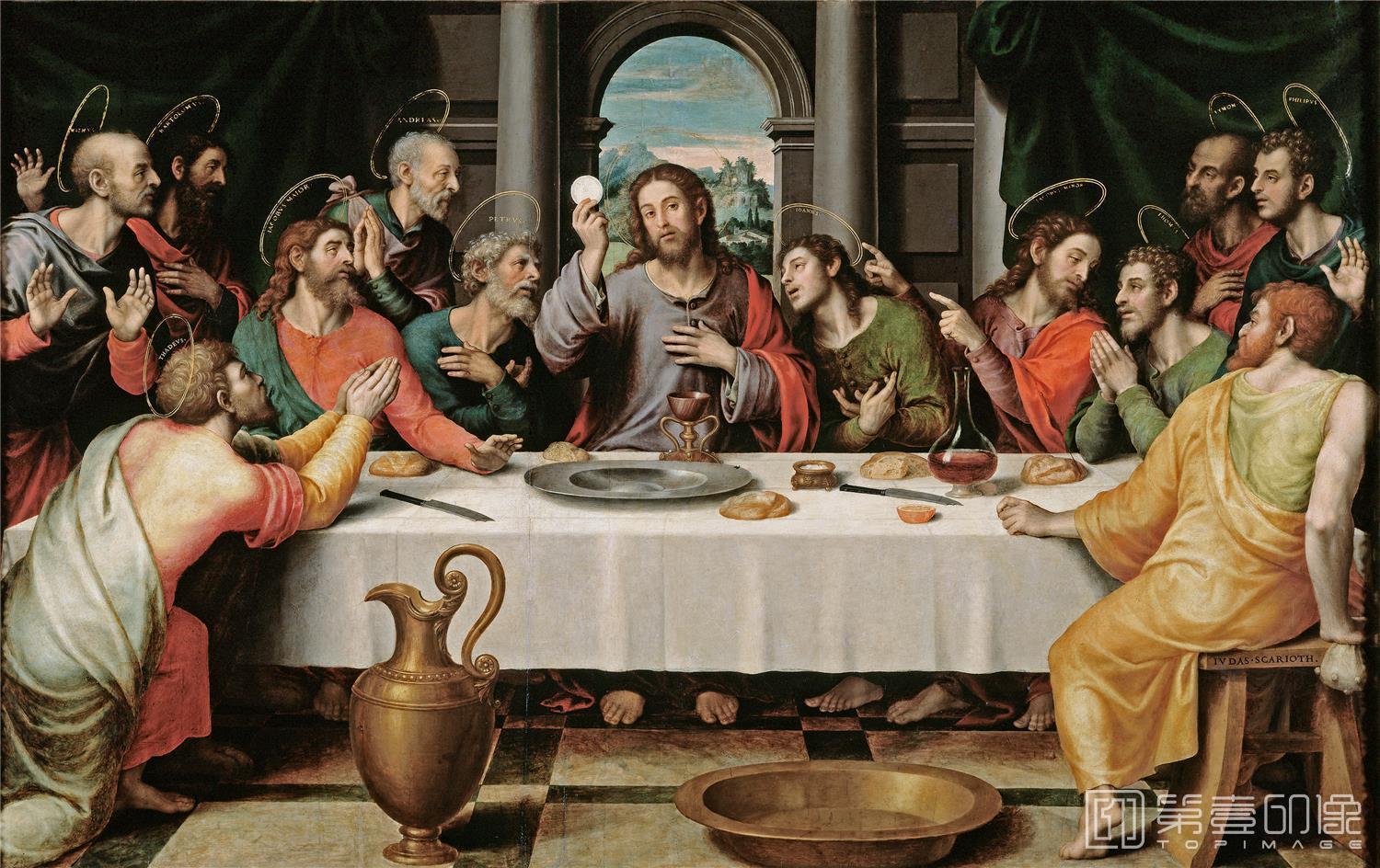 油画-西班牙普拉多美术馆油画藏画-Juanes, Juan de-La Última Cena-116cm x 191cm-1457